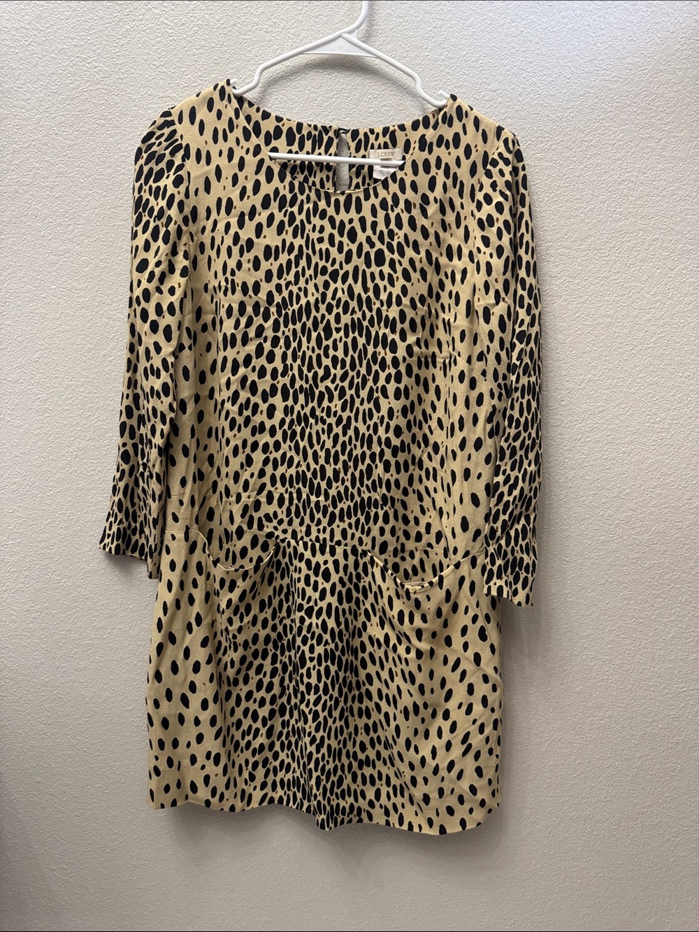 J. Crew Black and Beige Spotted Long Sleeve Shift Dress